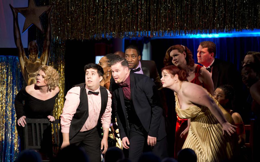 The SHAPE Performing Arts Center cast of "Uninetown" performs the song "Run, Freedom, Run" during the Toppers awards in Kaiserslautern, Germany, on Saturday, April 23, 2016.