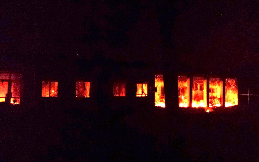 A hospital run by Doctors Without Borders burns after being struck by bombs during fighting in Kunduz, Afghanistan, early on Saturday, Oct. 3, 2015. 