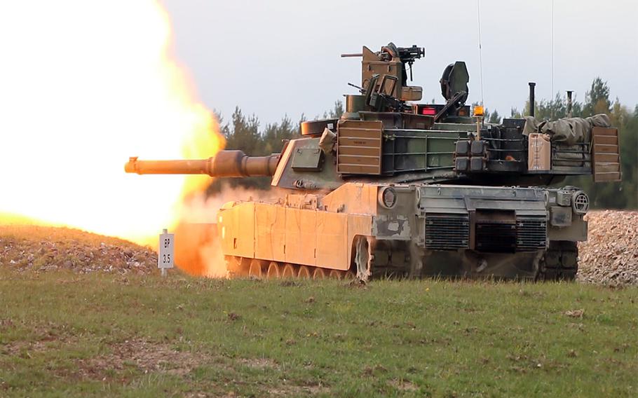 U.S. Army tankers with the 2nd Battalion, 7th Infantry Regiment, 1st Armored Brigade Combat Team, conduct gunnery training in Grafenwoehr, Germany, on Thursday, April 28, 2016.