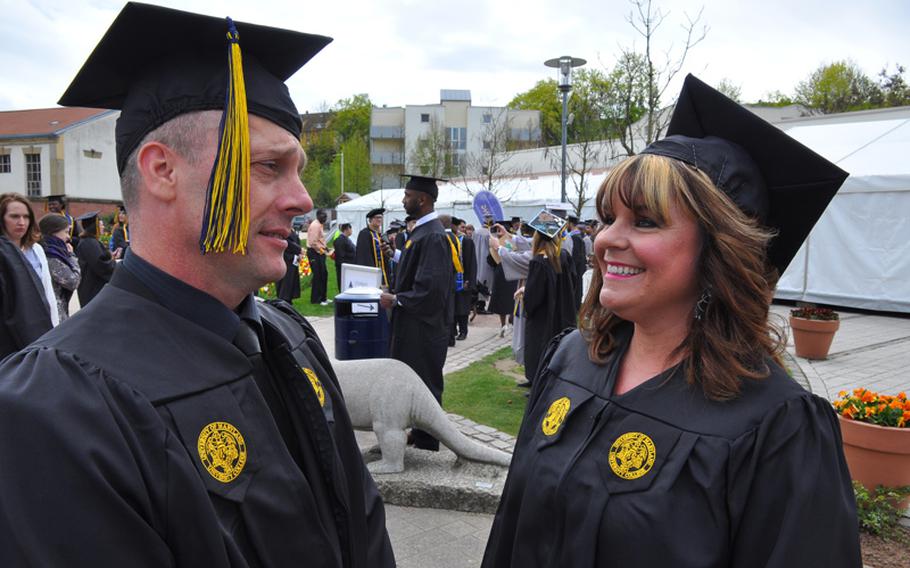 Army Master Sgt. Andrew Love and his wife, Rachele, of Wiesbaden, Germany, graduated together from the University of Maryland University College. They're looking forward to retiring from military life in June and furthering their careers back in the States with their new degrees.