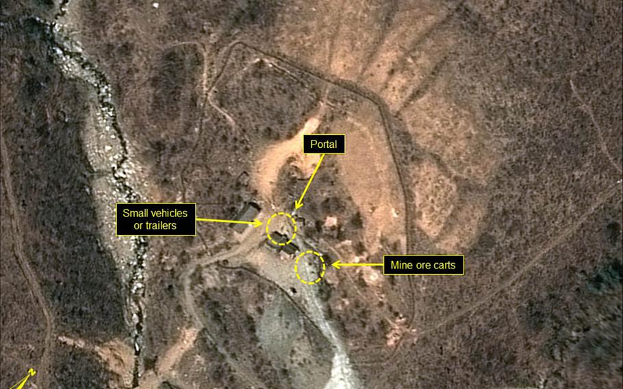 This satellite image shows activity at North Korea's Punggye-ri nuclear test site, April 28, 2016. U.S. officials had expected the North to conduct a fifth nuclear test as leader North Korean Kim Jong Un seeks to show himself as a powerful leader in the run up to an upcoming ruling party congress.