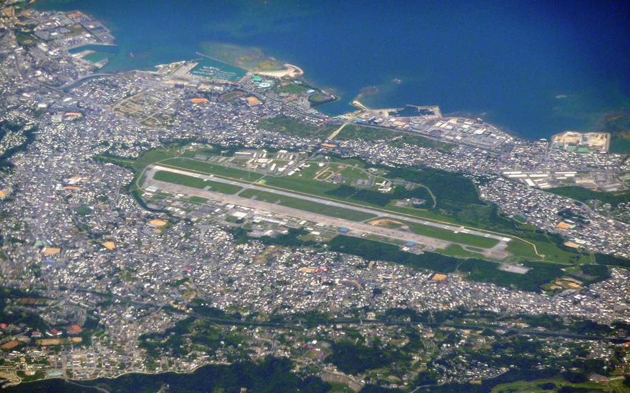 An aerial view of Marine Corps Air Station Futenma on Okinawa, Japan.
