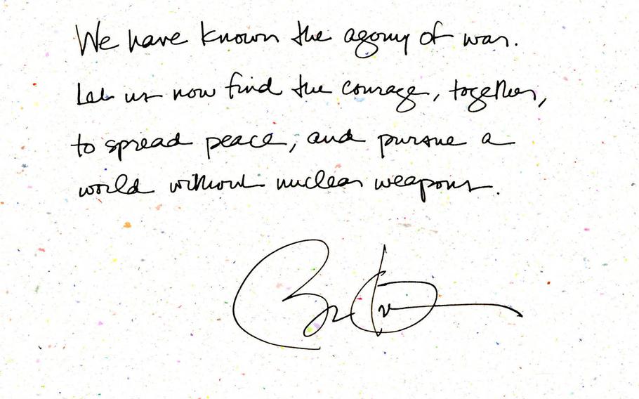 Paper cranes donated by President Barack Obama to the Hiroshima Peace Memorial Museum during his history-making visit earlier this year are scheduled to go on loan to the Nagasaki Atomic Bomb Museum in the fall, Hiroshima officials announced this week. They will be on display along with a reproduction of the message President Obama wrote in the visitor's book at the Hiroshima museum.
