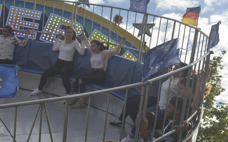The spinning ride at the German-American Friendship Festival in Wiesbaden attracted many brave souls on Sunday, July 3, 2016. The event, which ran from Thursday through Independence Day, featured dozens of rides, food, drink and live music. Dan Stoutamire/Stars and Stripes