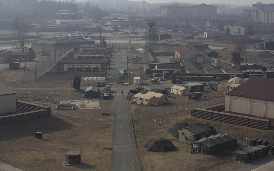 An aerial view of Osan Air Base, South Korea, in March 2014.