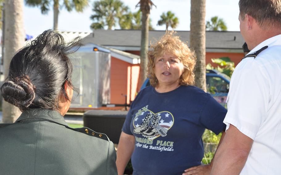 Kelly Kowall gives a tour of her servicemember retreat My Warrior's Place in Ruskin Florida on March 9 to retired Lt. Col. Rob Proctor and Capt. Sara Fernandez from Lennard High School Jr. ROTC, which were planning a volunteer day.