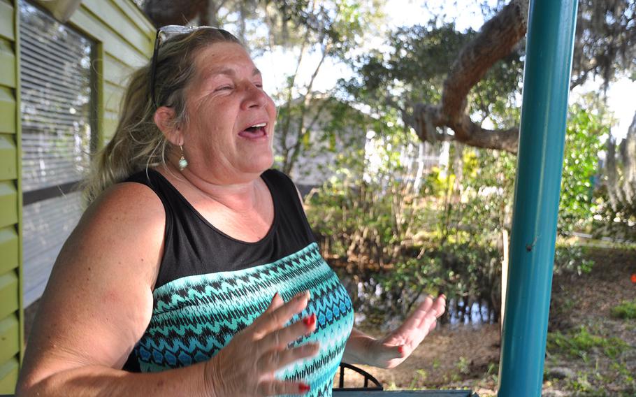 Holly Winn, a teacher and first responder, raves about lodging at My Warrior's Place in Ruskin Florida on March 10. The healing place for veterans was created by Kelly Kowall, whose son Corey was killed in action in Afghanistan.