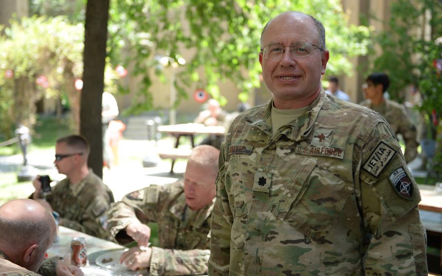 Chaplain (Lt. Col.) Matthew Boarts attends a U.S. Independence Day celebration at Resolute Support headquarters in Kabul, Afghanistan, on Friday, July 8, 2016. The celebration was postponed out of respect for the Muslim holy month of Ramadan.