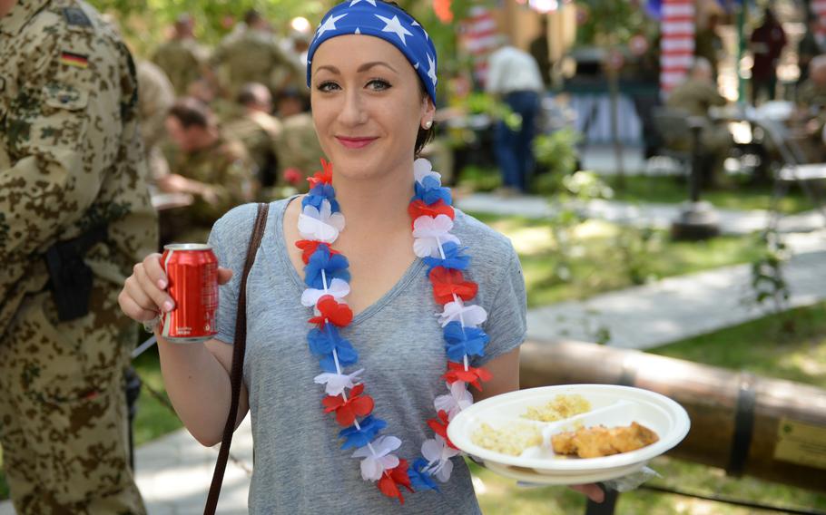 Stephanie Dillon, an Air Force civilian with Combined Security Transition Command-Afghanistan, attended a U.S. Independence Day celebration on Friday, July 8, 2016, at Resolute Support headquarters in Kabul, Afghanistan. She said postponing the celebration because of the Muslim holy month of Ramadan was respectful and appropriate.