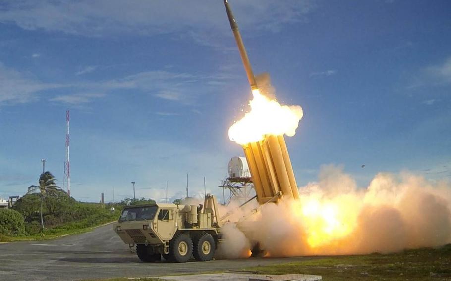 The first of two Terminal High Altitude Area Defense, or THAAD, interceptors is launched during a successful intercept test in 2013. North Korea on Monday threatened to take a "physical counter-action" if the United States follows through with plans to deploy the advanced missile defense system on the peninsula.
