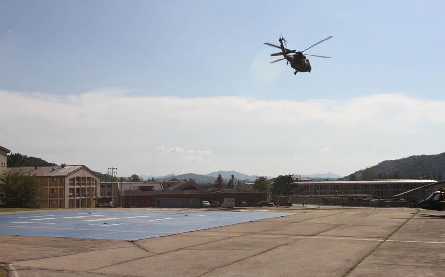 A UH-60 Black Hawk helicoptertakes off from a U.S. military base in South Korea in 2014. The U.S. has decided not to restore a 5 percent post hardship differential for civilian government employees at several major bases south of Seoul.