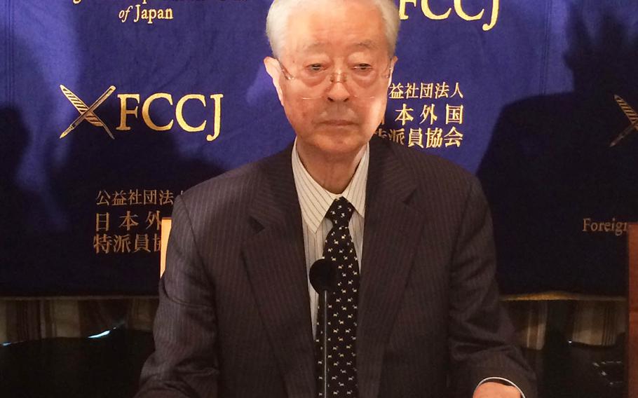 Tadae Takubo, chairman of conservative lobby group Nippon Kaigi, or "Japan Conference," speaks at the Foreign Correspondents' Club of Japan in Tokyo on Wednesday, July 13, 2016. The group, seldom mentioned in the press and not widely known outside Japan, wants to revise the nation's post-war constitution, restore traditional values, promote emperor worship and put the state before individuals.