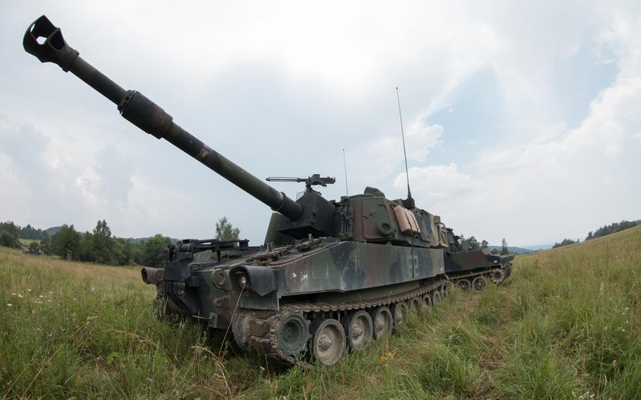 An M109A6 Paladin belonging to Alpha Battery, 1st Battalion, 41st Field Artillery Regiment, a unit that sent roughly 400 rounds downrange in Vilseck, Germany, on Tuesday, July 26, 2016, during a live-fire exercise.