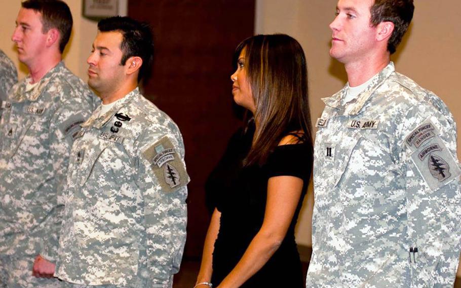 Debbie Venetz attends a ceremony at Eglin Air Force Base in Florida on Dec. 15, 2011, where her late husband Sgt. 1st Class Anthony Venetz was issued a Purple Heart nearly 11 months after he died.