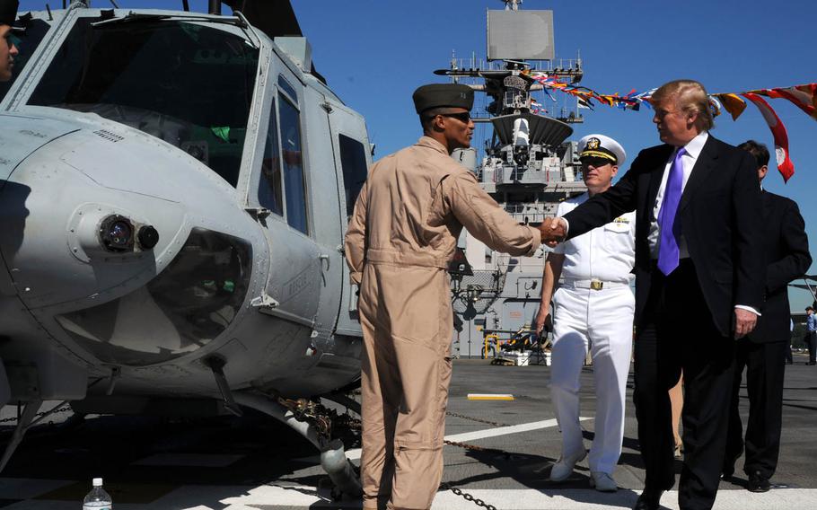 Donald Trump tours the amphibious assault ship USS Iwo Jima during Fleet Week New York City in May 2009. Trump will be sworn in as the 45th president of the United States on Jan. 20, 2017.