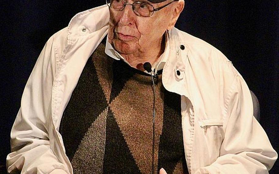 Former US Army radio operator Richard Schimmel talks to the audience about his experience during Pearl Harbor, at the 19th annual American Veterans Center Veterans Conference & Honors and National Youth Leadership Summit in Washington, D.C.