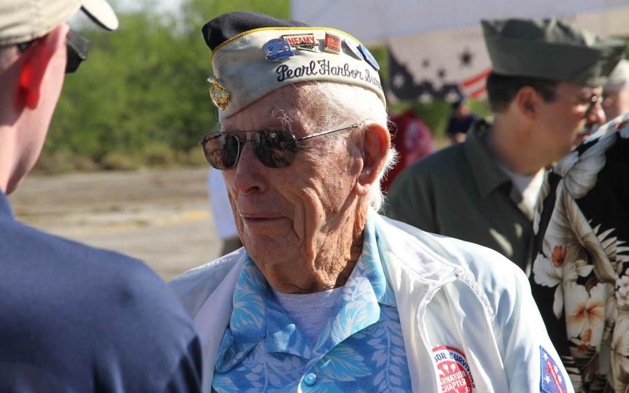 Eugene Leonard was stationed at Ewa Field as a Marine during the Japanese surprise attack in 1941. A ceremony held Tuesday, Dec. 6, 2016, at the field was the first time he had returned since World War II.