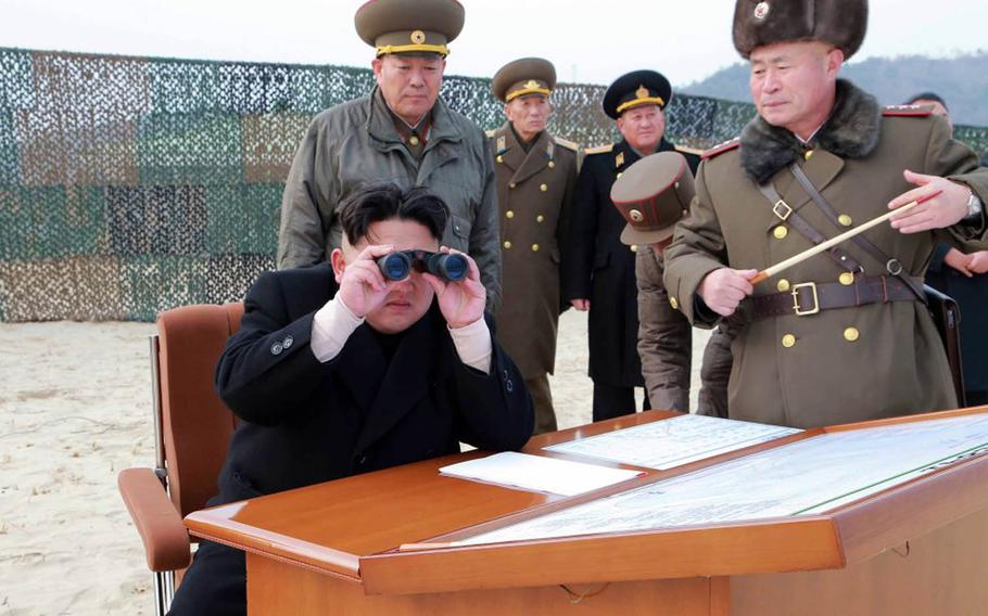 North Korean leader Kim Jong Un guides a military drill in this undated photo from the Korean Central News Agency.