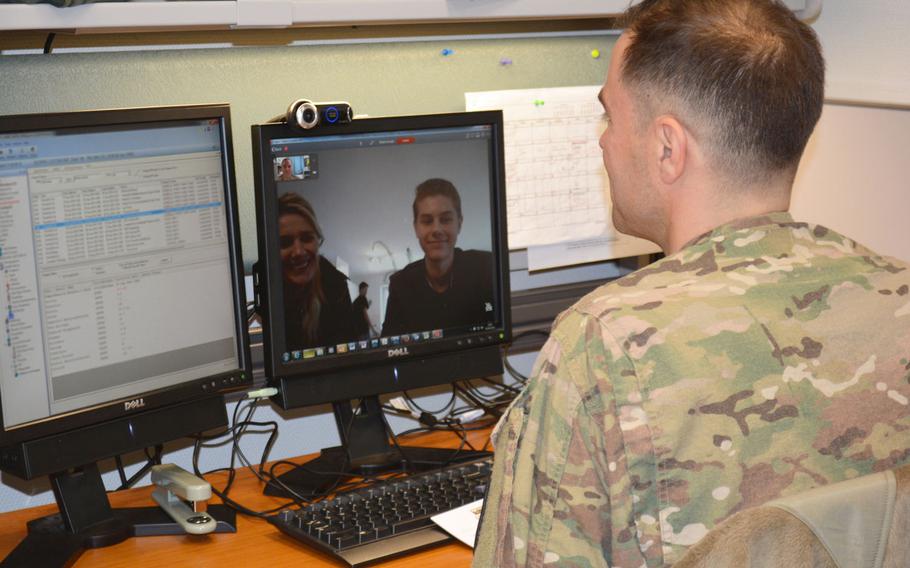 Lt. Col. Robert Cornfeld, pediatric gastroenterologist at Landstuhl Regional Medical Center, Germany, conducts the first in-home virtual health visit within Regional Health Command Europe earlier this year. In-home virtual health provides patients with the option to conduct a doctor?s visit without having to go into a clinic. Efforts are underway to expand virtual health opportunities for military members and their families in Europe.