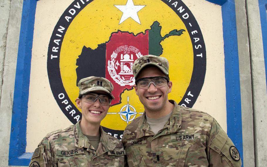 First Lt. Joe Geiger, right, who is stationed at Bagram Air Field, visited his sister Capt. Grace Geiger at Tactical Base Gamberi on Thursday, Nov. 24, 2016 to celebrate Thanksgiving. The pair hope to spend Christmas together at base.