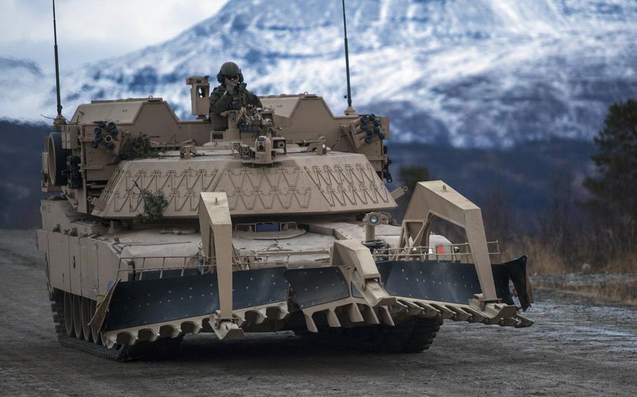 U.S. Marines from the Black Sea Rotational Force Combined Arms Company conduct a battalion-level live-fire exercise with the Norwegian army in Setermoen, Norway, Nov. 17, 2016.