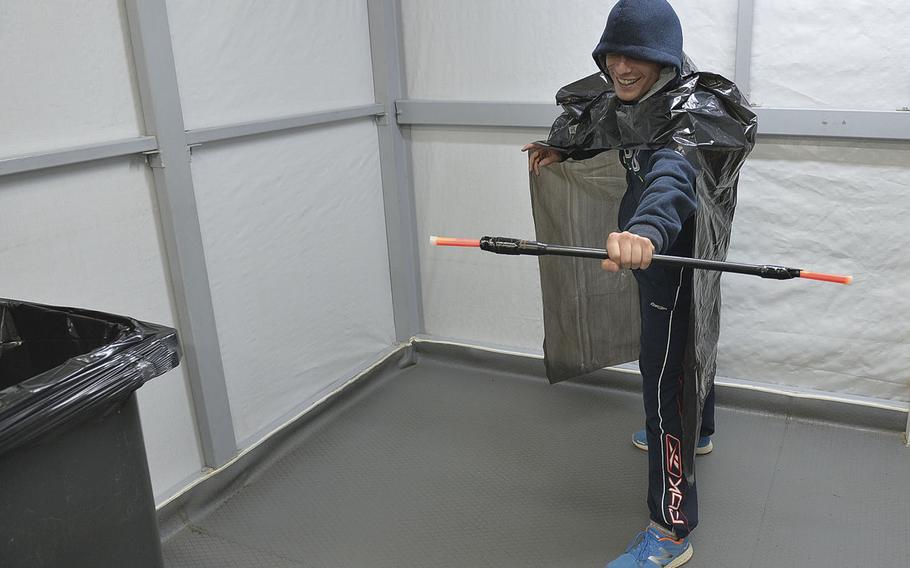 This British soldier dressed up in a makeshift Darth Maul costume made of a trash bag for a showing of ''Rogue One: A Star Wars Story'' at a coalition base at Irbil International Airport in Iraq, Jan. 6, 2017. Troops here had to wait three weeks after the release date to see the movie, but some said that only built up their anticipation.