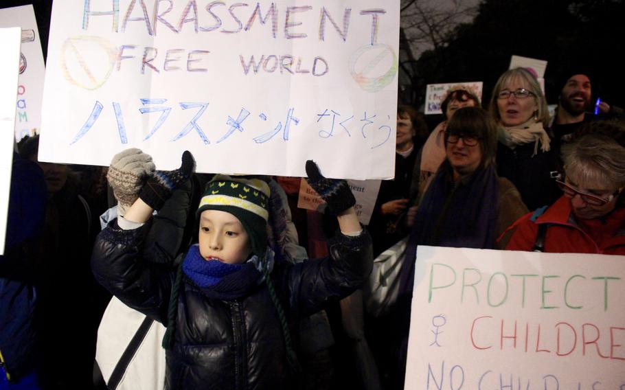 Children also participated in the Women's March in central Tokyo on Jan. 20, 2017.