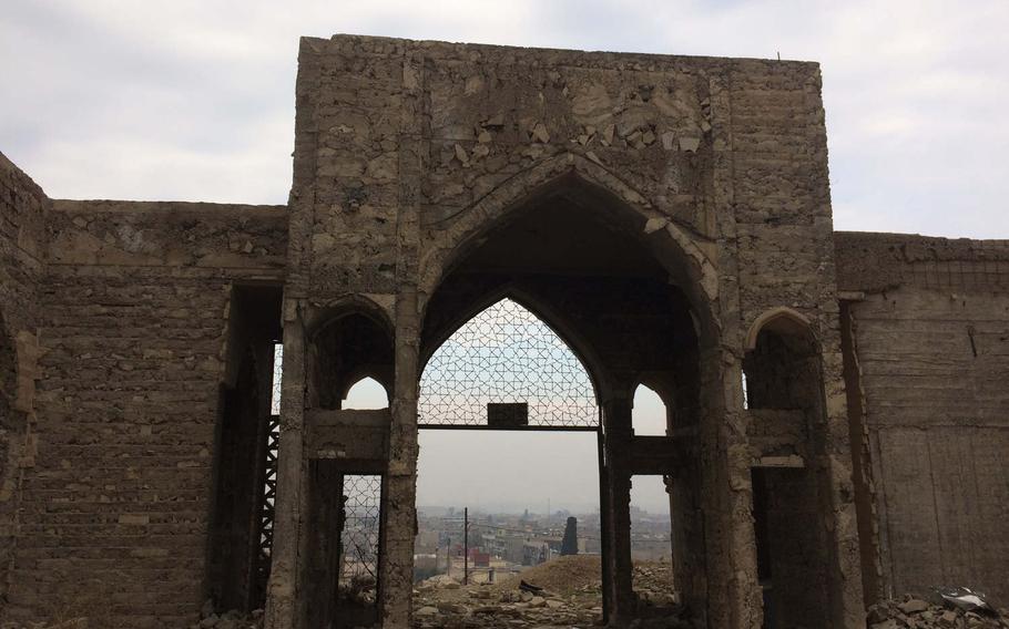 The ruins of Nabi Yunus Mosque, also known as the "Tomb of Jonah," in Mosul, Iraq, on Saturday, Jan. 21, 2017. The mosque was blown up by Islamic State militants. 