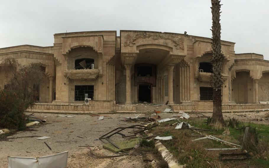 Iraqi soldires are wary of going too close to some of the palaces they have captured in Mosul, Iraq. The buildings are full of tunnels and may be booby-trapped.