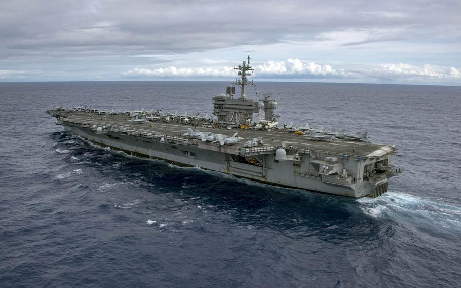 The aircraft carrier USS Carl Vinson transits the Pacific Ocean, Feb. 4, 2017.