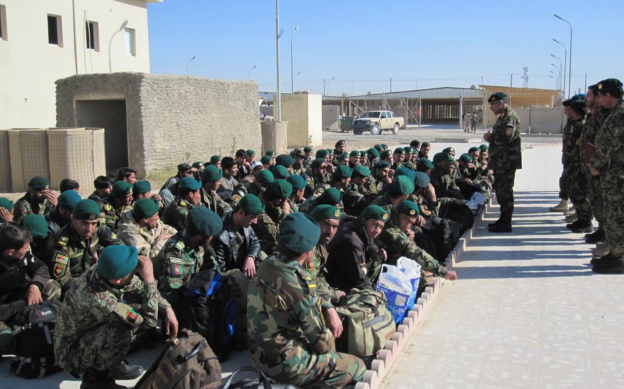 Soldiers with the Afghan army's 215th Corps 2/3 Kandak participate in a specialized combat course in January 2017.
