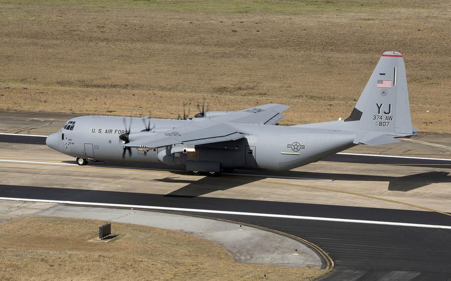 A C-130J Super Hercules prepares to take off from a Lockheed Martin facility in Marietta, Ga., on Feb. 24, 2017. The new cargo plane will be based at Yokota Air Base, Japan.