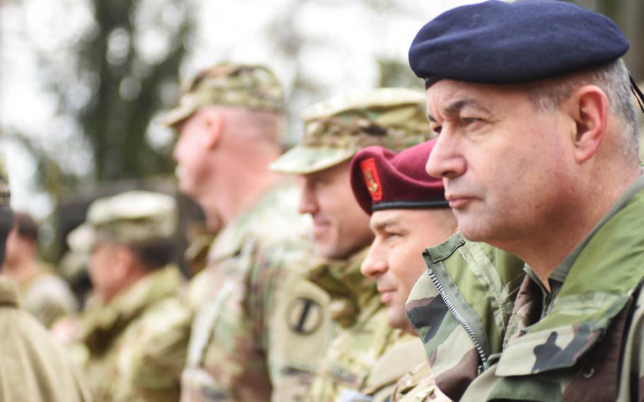 Soldiers from nine NATO nations observing artillery fire during Exercise Dynamic Front on Wednesday, March 8, 2017.