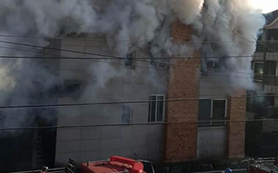 Staff Sgt. Victor Gomoimunn helped rescue Sun Yong Helmer and her 10-month-old child from a burning apartment building near Camp Humphreys, South Korea, Feb. 5, 2017.