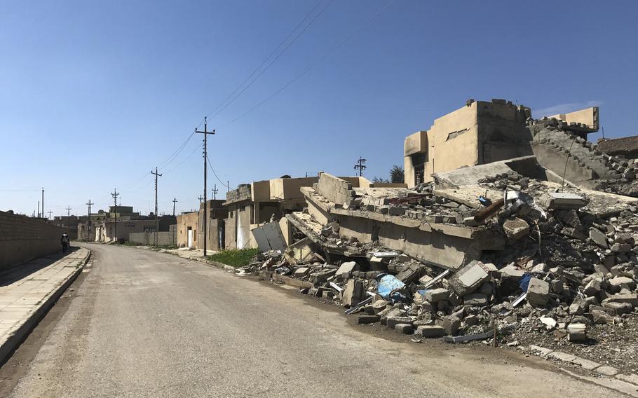 A home leveled by an apparent car bomb blast in the Christian village of Teleskof is pictured here on March 24, 2017. The home belonged to Manhel Mat Yousef's cousin;Yousef's home next door was badly damaged. Yousef has returned to the village but lives with a neighbor for now.