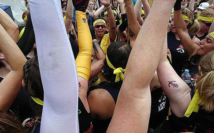 Nirai Kanai, the U.S. Navy Women's Dragon Boat Team, gears up for the race in Naha, Okinawa, Friday, May 5, 2017.