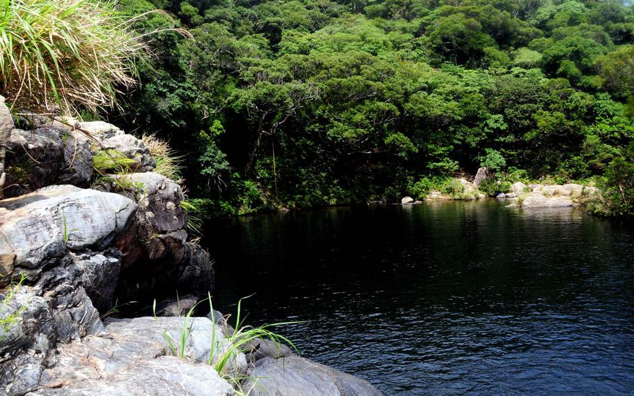 The large swimming hole at Aha Falls, Okinawa. Okinawan officials are working to restrict American access to the falls in the wake of the tragic death of an airman over the weekend.
