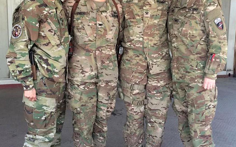 The founders of the Sisters in Arms group, pictured in November 2016 at Resolute Support headquarters, Kabul. From left: Col. Cricket Ryan, former director of ISR collection and management for Resolute Support; Col. Claire Cuccio, former Resolute Support head of legislative affairs; Col. Antoinette Gant, Resolute Support chief engineer; Col. Katherine Guttormsen, Resolute Support STRATCOM director.