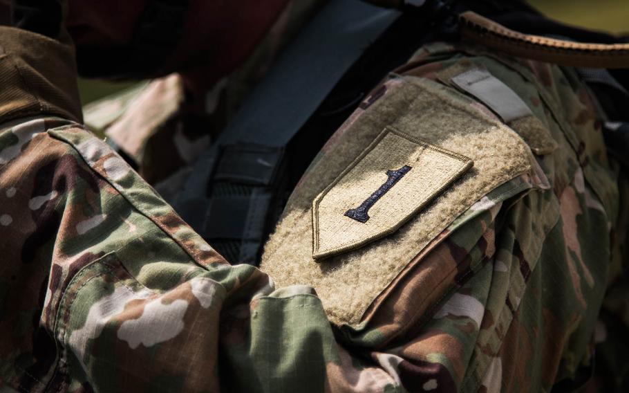 The 1st Infantry Division's unit patch at Camp Humphreys, South Korea, Wednesday, May 24, 2017.
