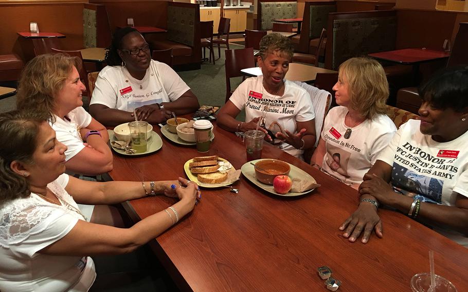 From left: Maryland Gold Star Mothers Sheba Khan, Theresa Mills, Donna Robinson, Janice Chance, Gina Barnhurst and Paula Davis meet.