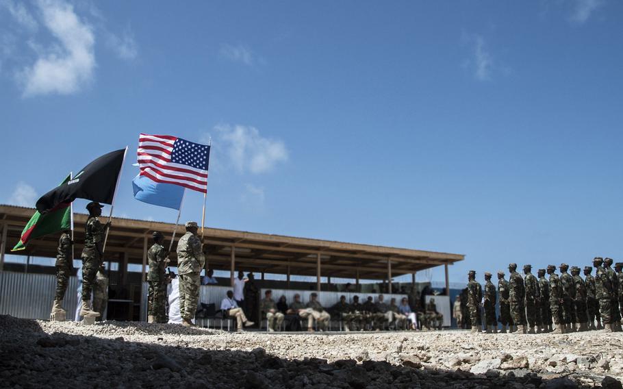 Nearly 60 Danab battalion soldiers from the Somali army graduate from a logistics course taught by the U.S. Army's 101st Airborne Division, May 24, 2017, in Mogadishu, Somalia. The course focused on various aspects of moving personnel, equipment and supplies.