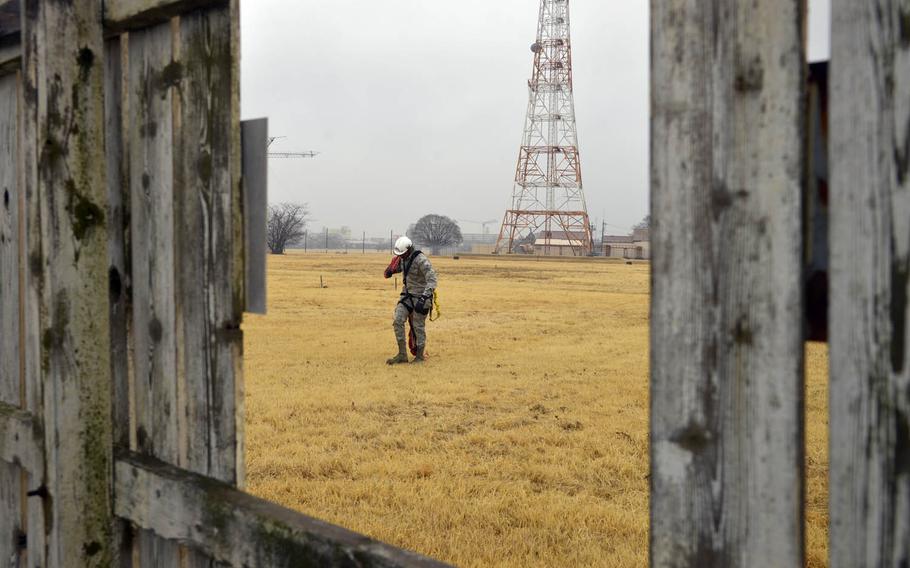 An Air Force technician works at the Tokorozawa Communication Site outside Tokyo, March 14, 2017.