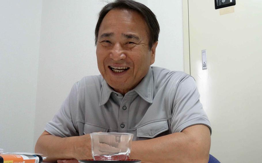 Okinawan anti-U.S. base protest leader Hiroji Yamashiro, 64, talks to Stars and Stripes at his lawyer's office in Naha, Okinawa, May 24, 2017.