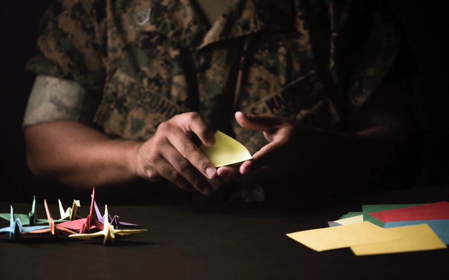 Staff Sgt. Ismael Esconde has folded thousands of cranes and donated them to area hospitals, nursing homes and Japanese civic organizations where he has been stationed over the past year to show appreciation to the Japanese allies of the United States.