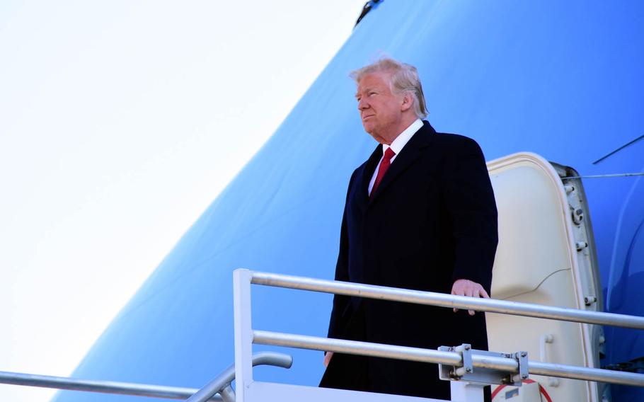 President Donald Trump exits Air Force One at Berry Field Air National Guard Base, Nashville, Tenn., March 15, 2017.
