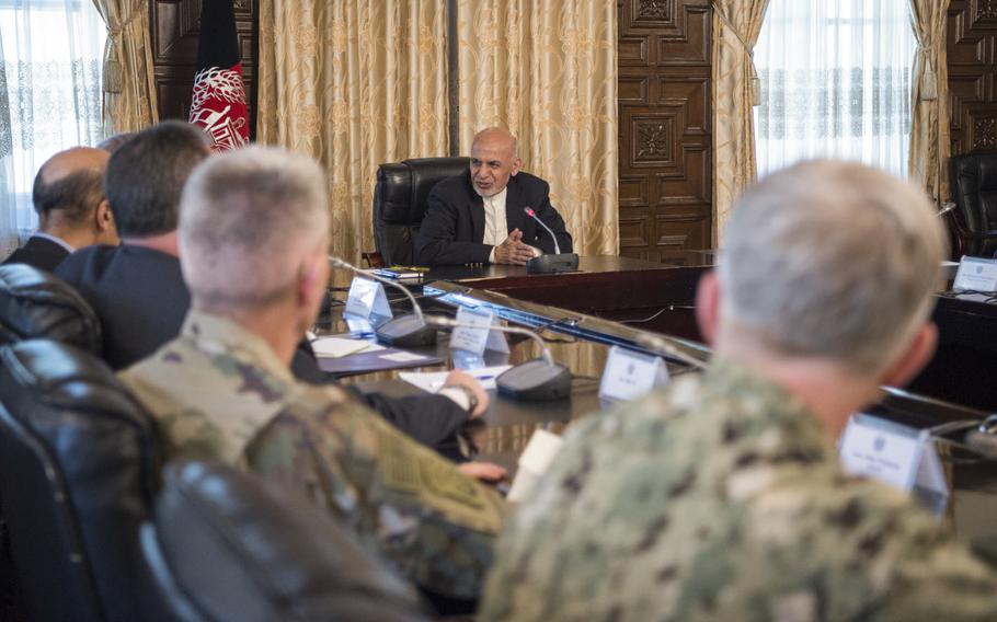 Afghan President Ashraf Ghani at the presidential palace in Kabul during a meeting with Defense Secretary Jim Mattis in April. The United Nations said on Monday, July 17, 2017, that the war had claimed a record number of civilian lives in the first half of this year.