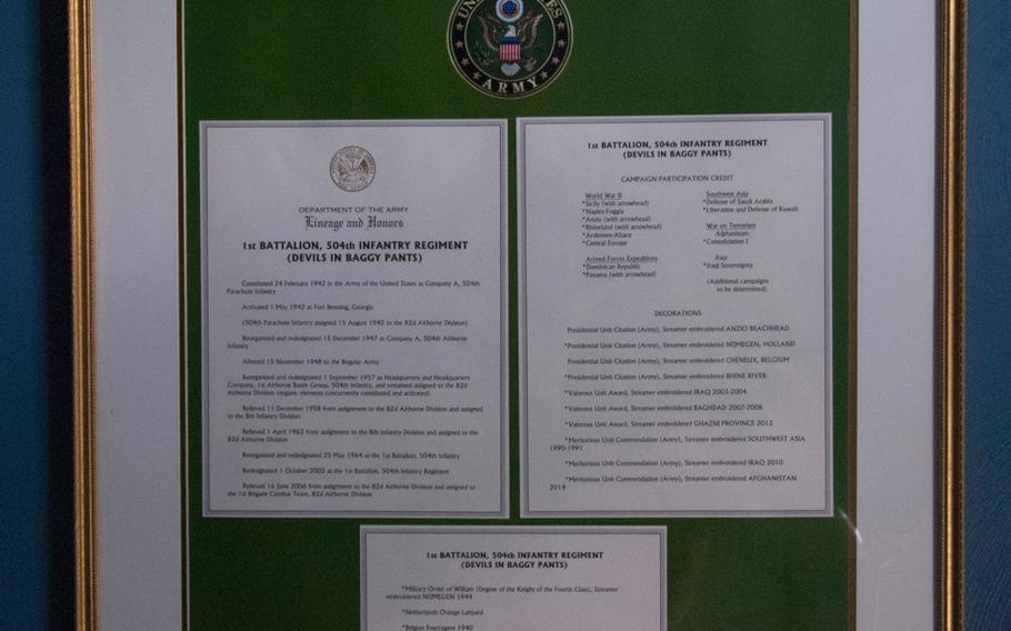 Former VA Secretary Bob McDonald presented this recognition to Operation Desert Storm veteran Ronald Brown, who hung it above his desk in his home office in Roanoke, Va. The two were both part of Company C of the 82nd Airborne Division, 1st Battalion, 504th Parachute Infantry Regiment -- about 15 years apart. McDonald and Brown worked together last year on a failed effort to make brain cancer a presumptive condition for VA benefits.