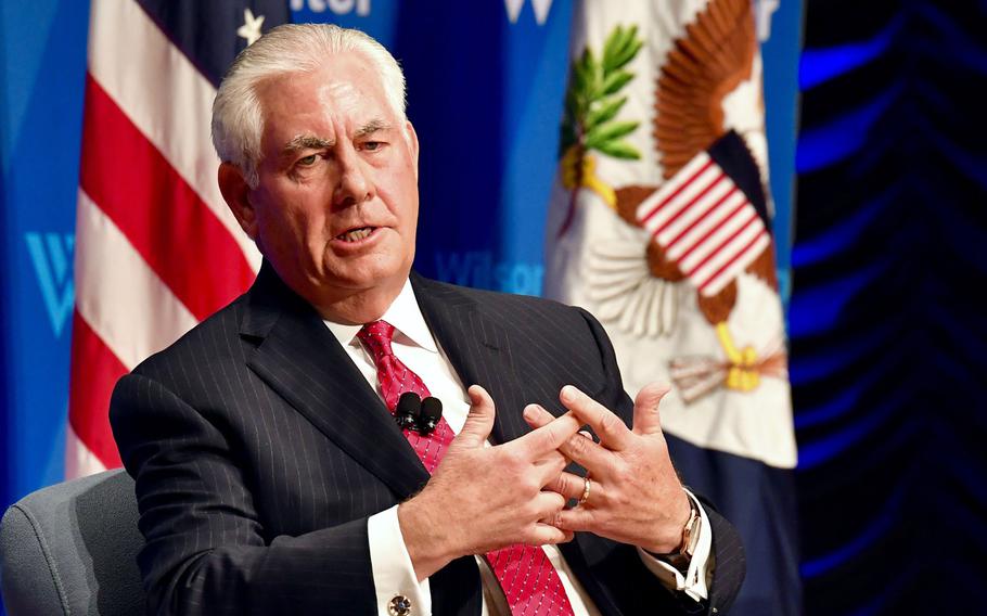 U.S. Secretary of State Rex Tillerson participates in a Q&A session after delivering remarks on U.S.-Europe relations, at The Wilson Center, in Washington, D.C. on November 28, 2017.
