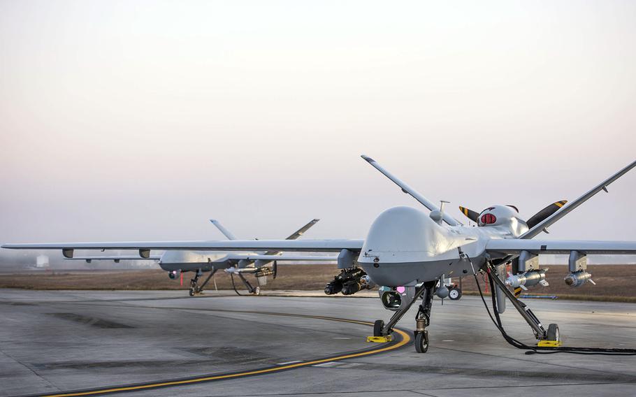 MQ-9 Reapers sit on the flight line on Nov. 6, 2017, at Duke Field, Fla. U.S. Africa Command will begin conducting armed drone flights from iNiger, adding more combat power in a country where four U.S. soldiers were killed in an ambush by militants.