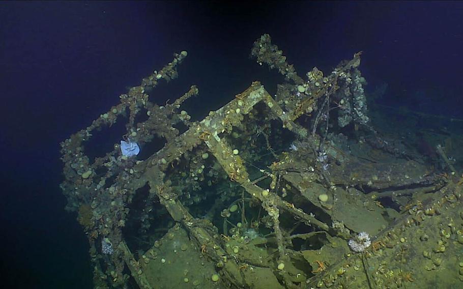 The wheelhouse of the USS Ward, which was sunk during World War II off Leyte, Philippines, is seen on Nov. 30, 2017.